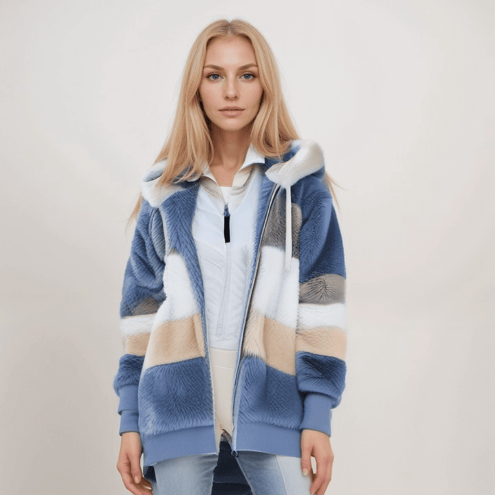 Drune | Großer Zip up Kapuzenpullover mit Kunstfell für Damen