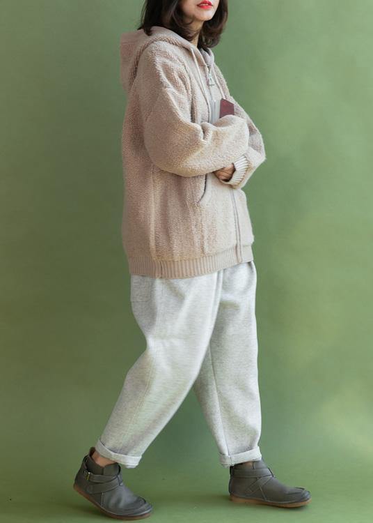 Drune | beigefarbene Strickmäntel lässiger Winter Kapuzenstrickmantel