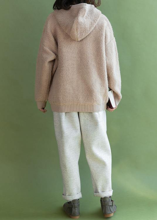 Drune | beigefarbene Strickmäntel lässiger Winter Kapuzenstrickmantel
