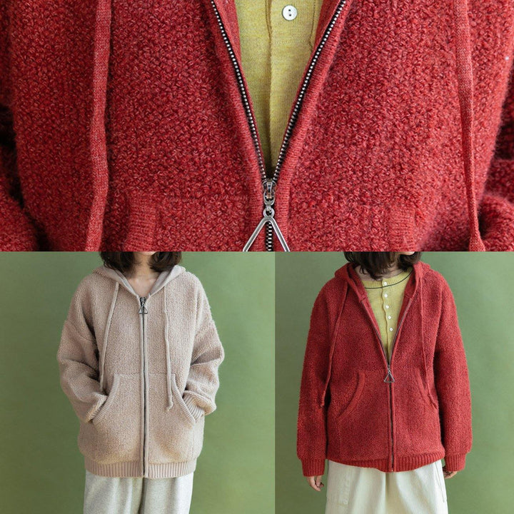 Drune | beigefarbene Strickmäntel lässiger Winter Kapuzenstrickmantel