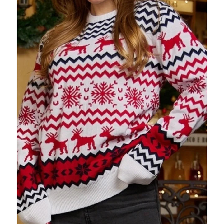 Drune | Weihnachtsstrickpullover Damen - Gestrickt Warm mit Langen Ärmeln