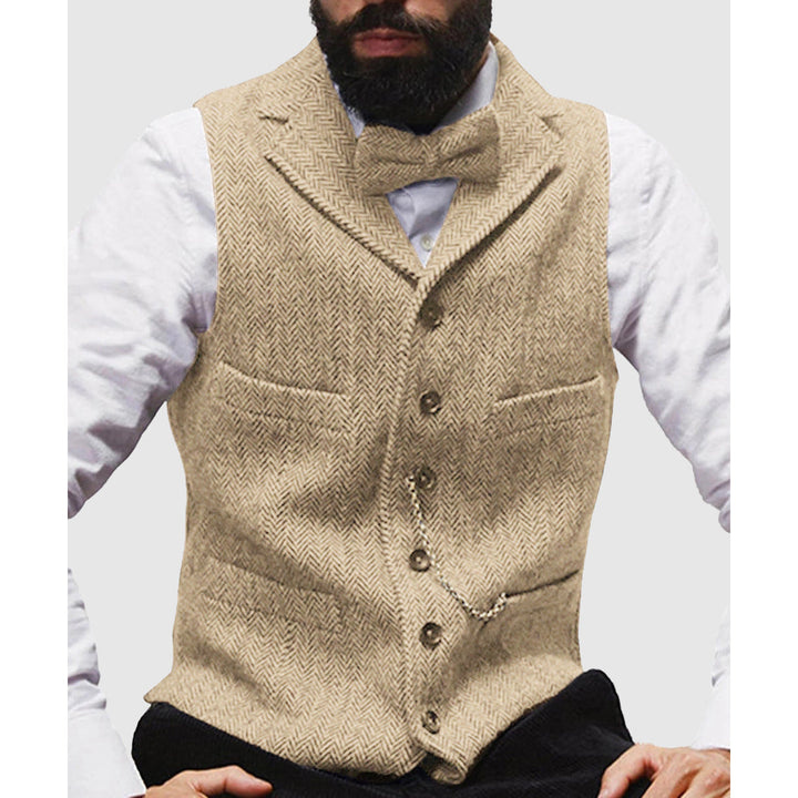 Drune | Slim Fit Wolltextur Fischgrätmuster Formelle Knopfleiste
