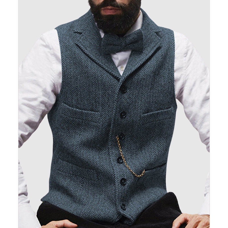 Drune | Slim Fit Wolltextur Fischgrätmuster Formelle Knopfleiste