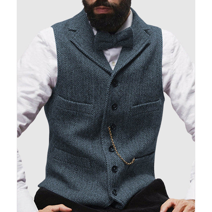 Drune | Slim Fit Wolltextur Fischgrätmuster Formelle Knopfleiste