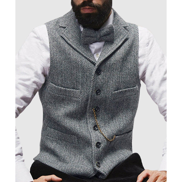 Drune | Slim Fit Wolltextur Fischgrätmuster Formelle Knopfleiste