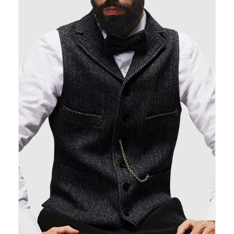 Drune | Slim Fit Wolltextur Fischgrätmuster Formelle Knopfleiste