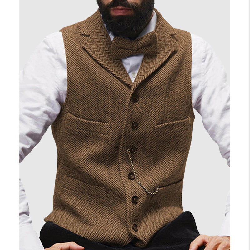 Drune | Slim Fit Wolltextur Fischgrätmuster Formelle Knopfleiste