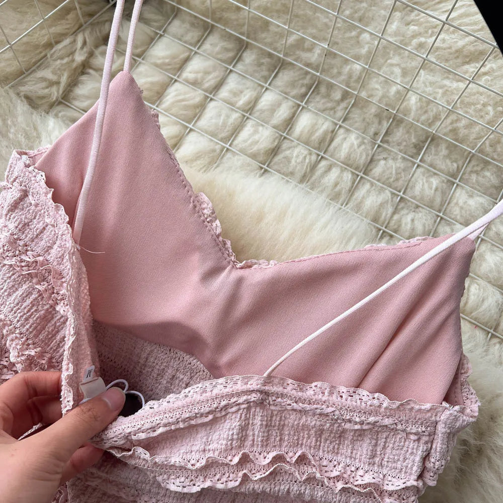 Drune | Elegantes Zweiteiliges Set mit Spitzenoberteil und Gestuftem Rock