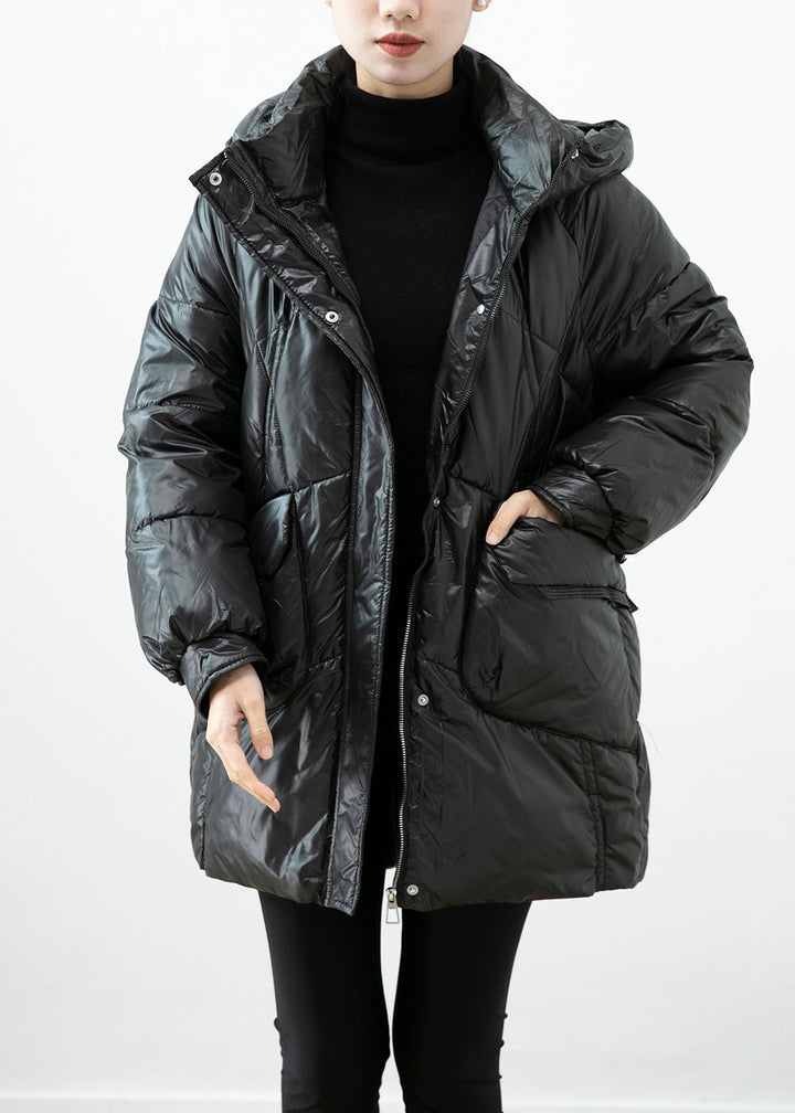 Drune | Schwarze Kapuzenjacken mit Taschen aus feiner Baumwolle gefüllt Wintermäntel Winter