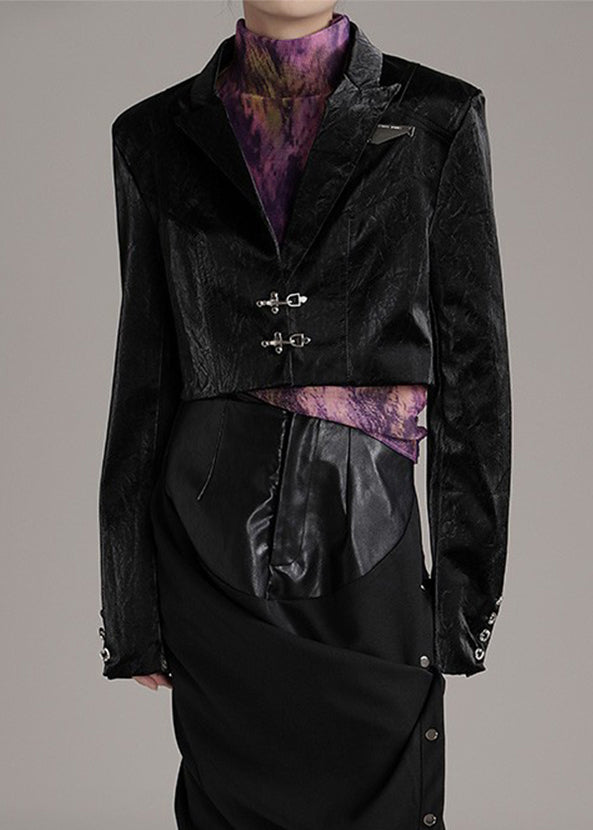 Drune | Schwarze notched Button Kunstledermäntel