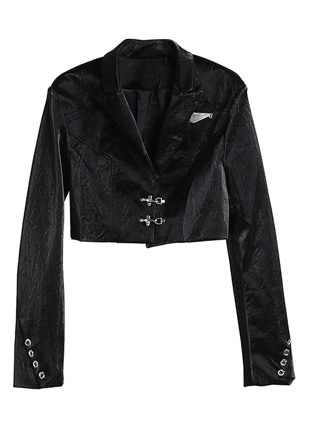 Drune | Schwarze notched Button Kunstledermäntel