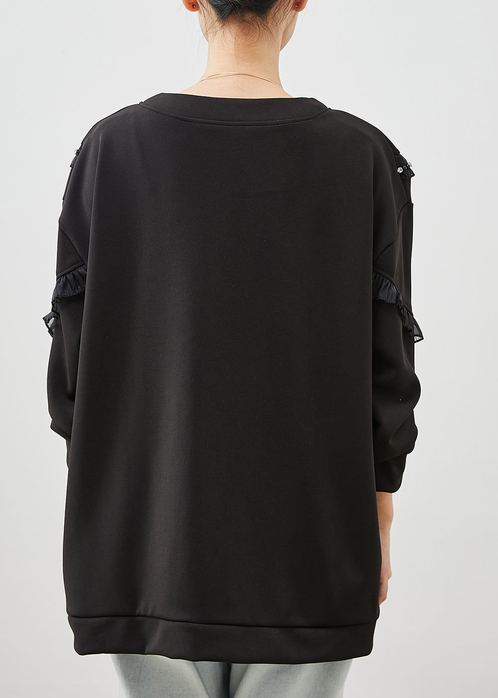 Drune | Schwarze Rüschentaschen Patchwork Baumwollmäntel
