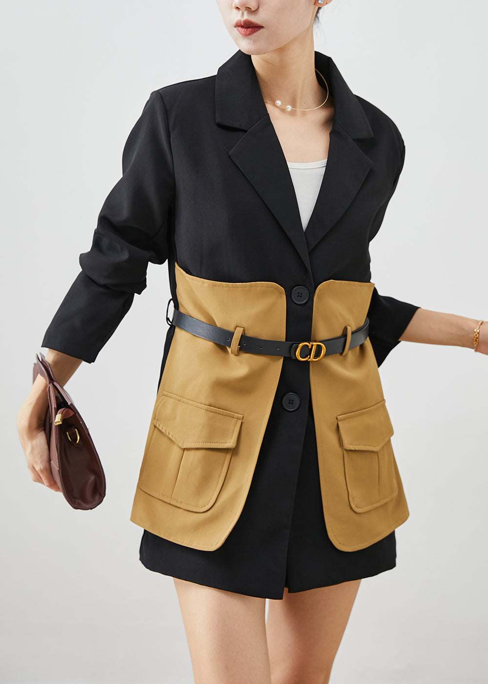 Drune | Schwarze Slim Fit Patchwork Baumwollgefüllte Mäntel