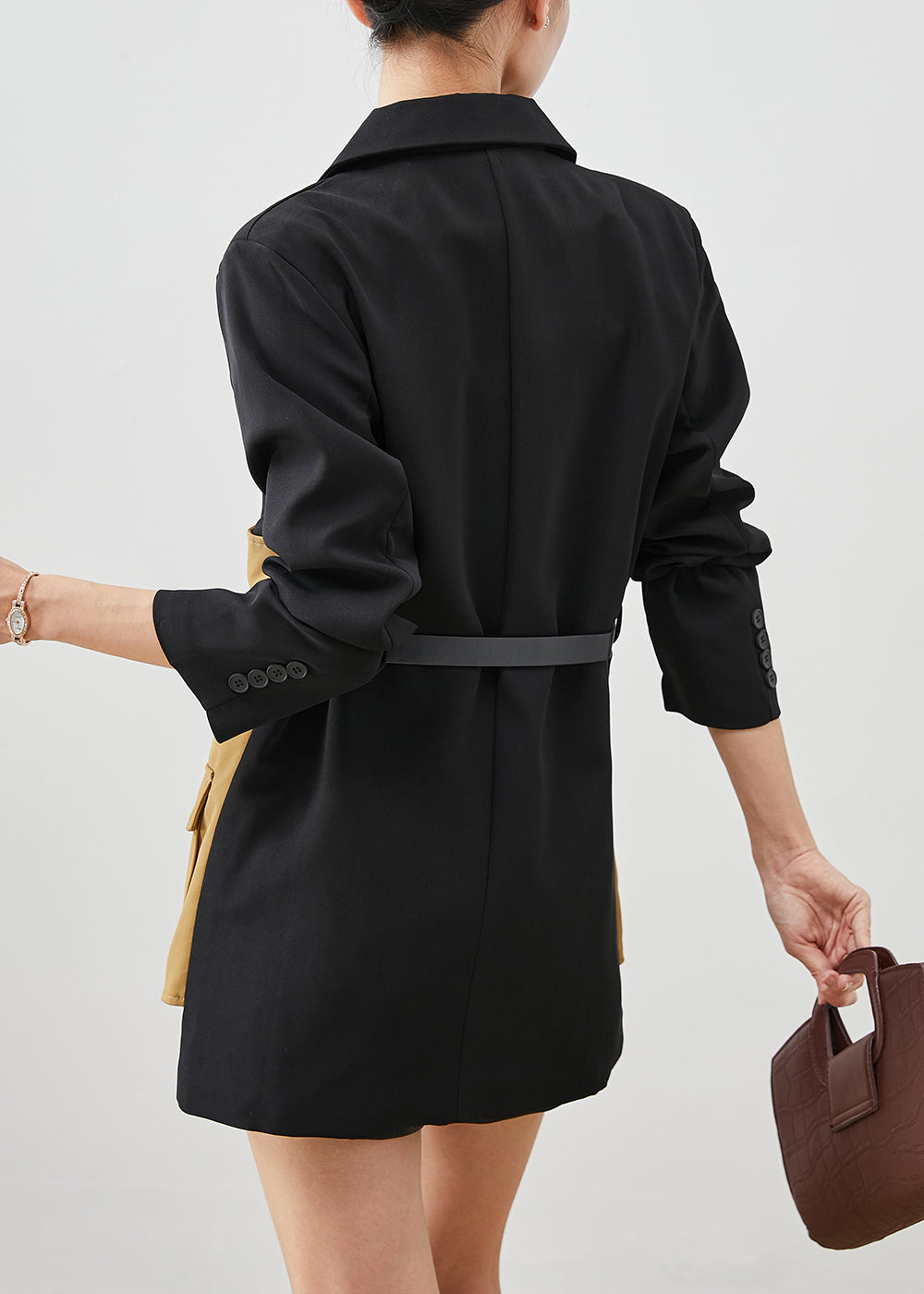 Drune | Schwarze Slim Fit Patchwork Baumwollgefüllte Mäntel