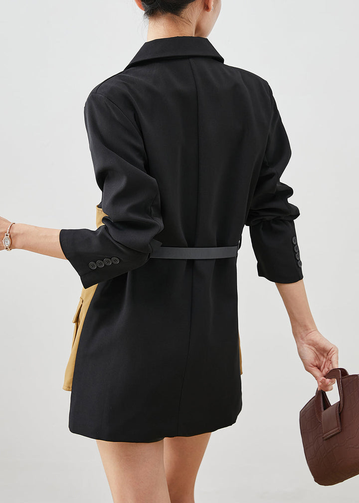 Drune | Schwarze Slim Fit Patchwork Baumwollgefüllte Mäntel