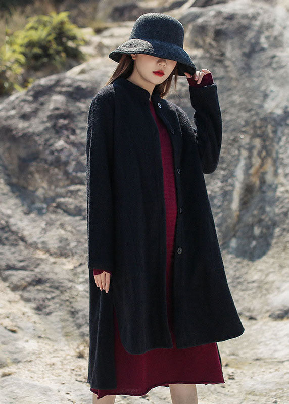 Drune | Schwarze Stehkragen niedrig hoch Design Wollmäntel Winter