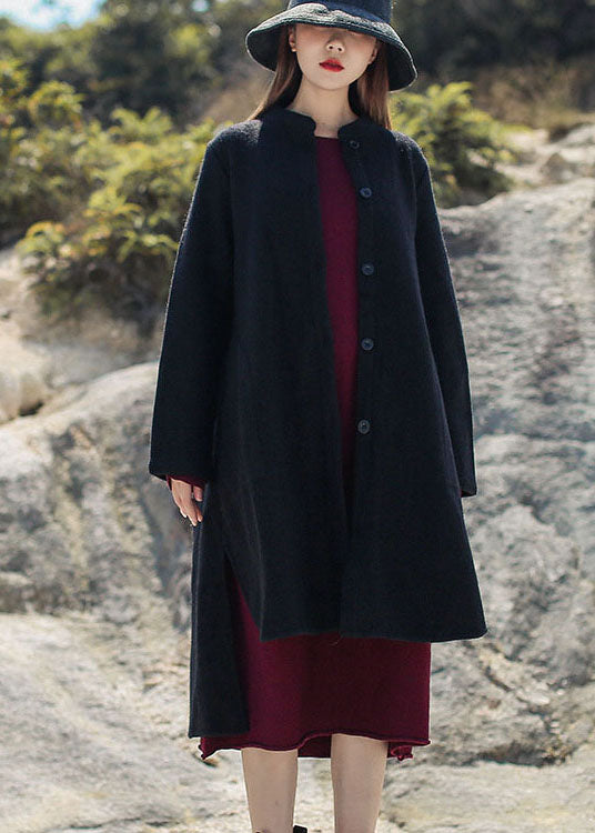 Drune | Schwarze Stehkragen niedrig hoch Design Wollmäntel Winter