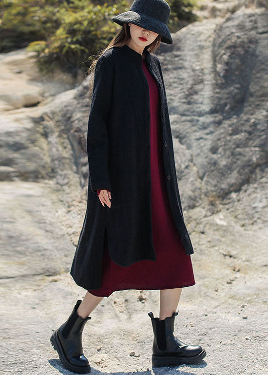 Drune | Schwarze Stehkragen niedrig hoch Design Wollmäntel Winter