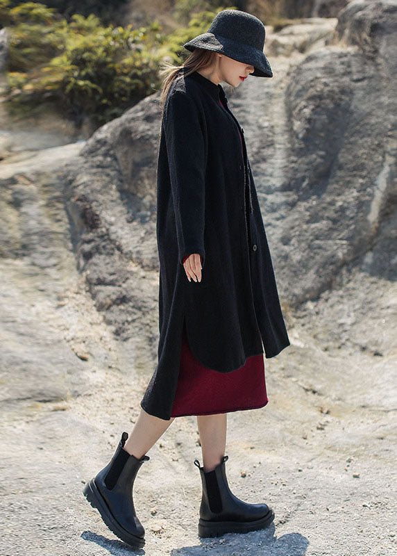 Drune | Schwarze Stehkragen niedrig hoch Design Wollmäntel Winter