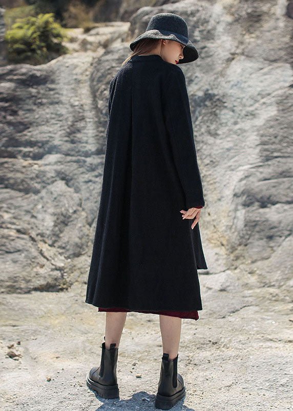 Drune | Schwarze Stehkragen niedrig hoch Design Wollmäntel Winter
