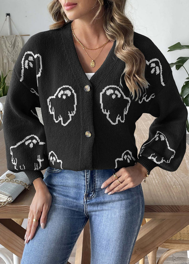 Drune | Schwarze V-Ausschnitt Knopf Strickmäntel