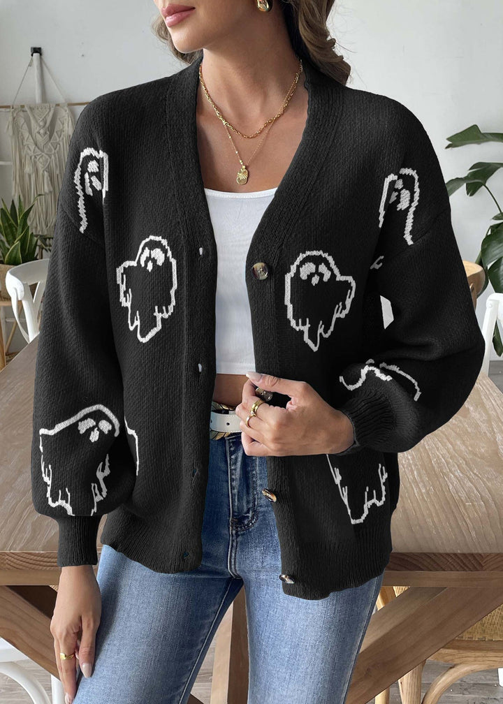 Drune | Schwarze V-Ausschnitt Knopf Strickmäntel