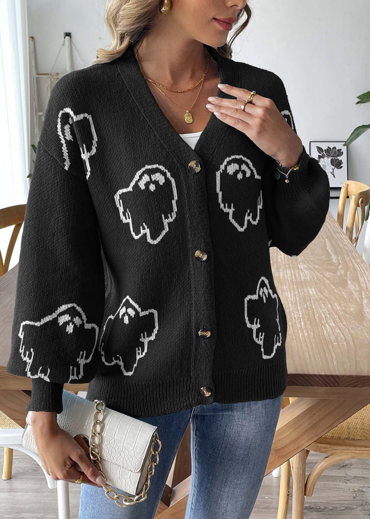 Drune | Schwarze V-Ausschnitt Knopf Strickmäntel