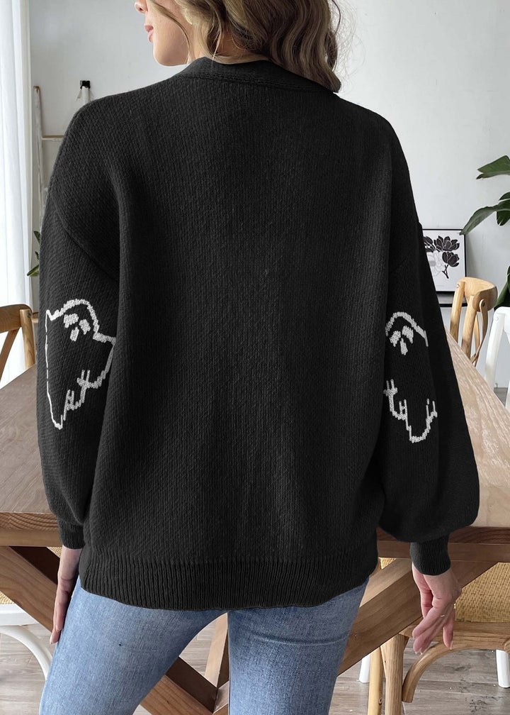 Drune | Schwarze V-Ausschnitt Knopf Strickmäntel