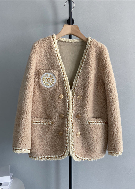 Drune | Schwarzer V-Ausschnitt Taschen Patchwork Wollmäntel Winter