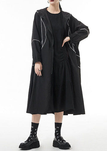Drune | Schwarze mit Reißverschluss und Kordelzug Kapuzen-Trenchcoats