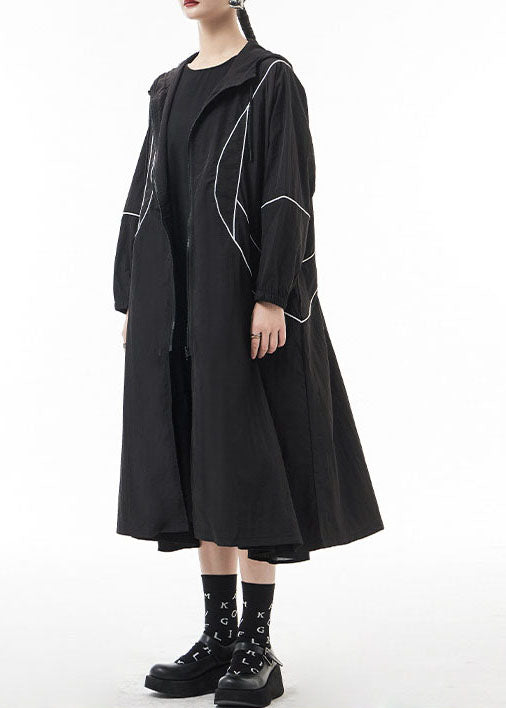 Drune | Schwarze mit Reißverschluss und Kordelzug Kapuzen-Trenchcoats