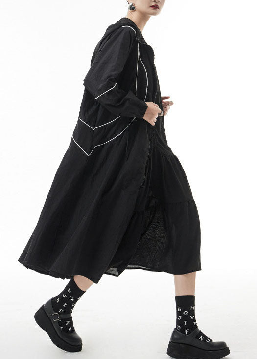 Drune | Schwarze mit Reißverschluss und Kordelzug Kapuzen-Trenchcoats