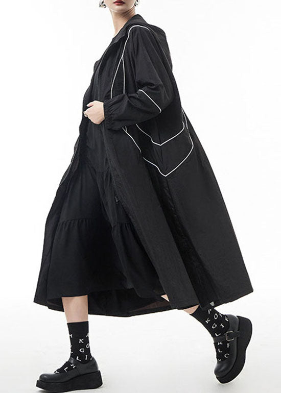Drune | Schwarze mit Reißverschluss und Kordelzug Kapuzen-Trenchcoats
