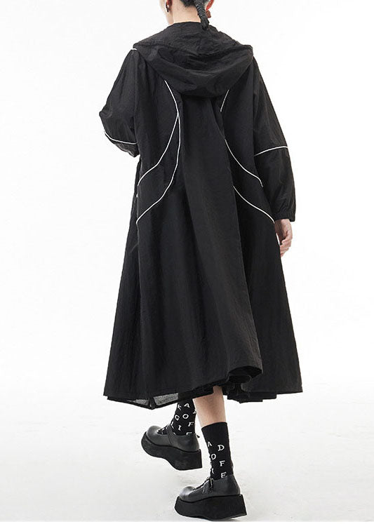 Drune | Schwarze mit Reißverschluss und Kordelzug Kapuzen-Trenchcoats