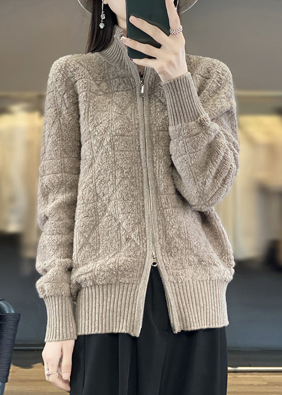Drune | Camel Zip-Up-Taschen Patchwork-Wollmäntel
