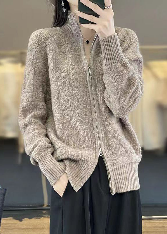Drune | Camel Zip-Up-Taschen Patchwork-Wollmäntel