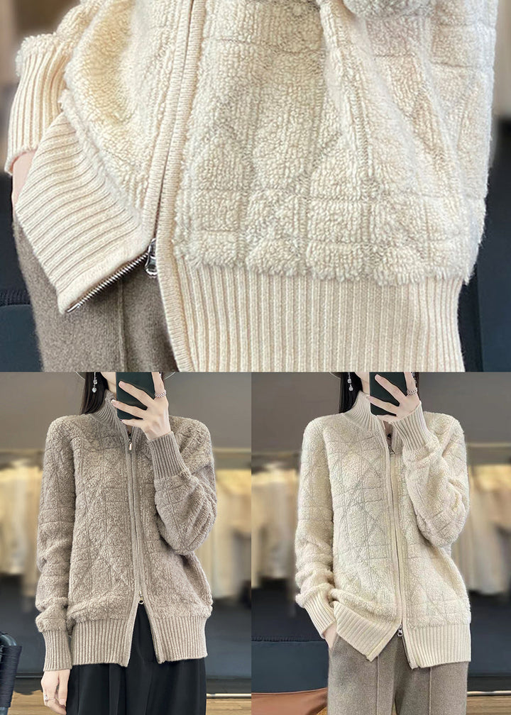 Drune | Camel Zip-Up-Taschen Patchwork-Wollmäntel