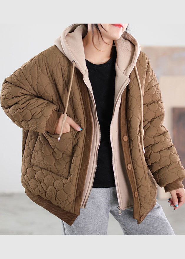 Drune | Schokoladen Kapuzen Patchwork Feine Baumwollgefüllte Wintermäntel