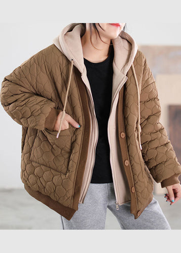 Drune | Schokoladen Kapuzen Patchwork Feine Baumwollgefüllte Wintermäntel