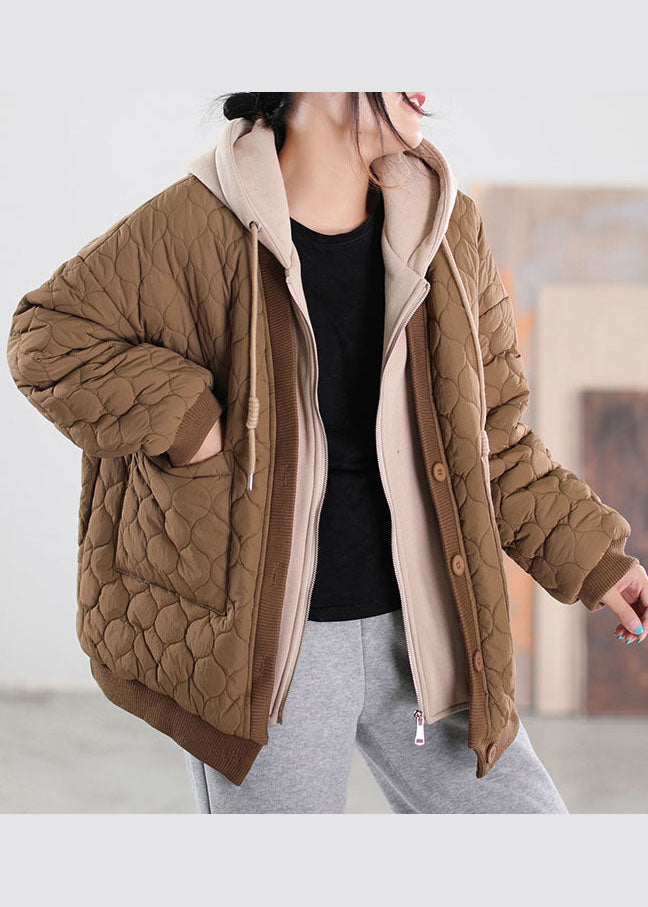 Drune | Schokoladen Kapuzen Patchwork Feine Baumwollgefüllte Wintermäntel