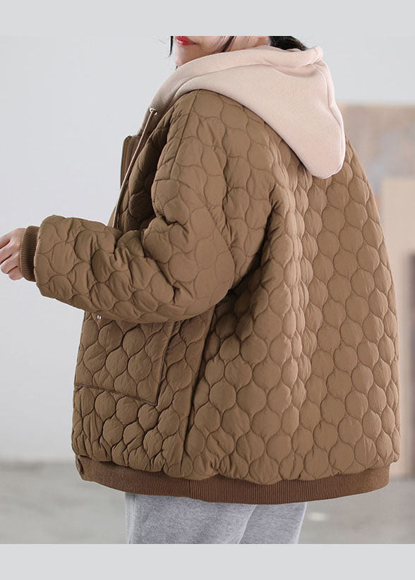 Drune | Schokoladen Kapuzen Patchwork Feine Baumwollgefüllte Wintermäntel