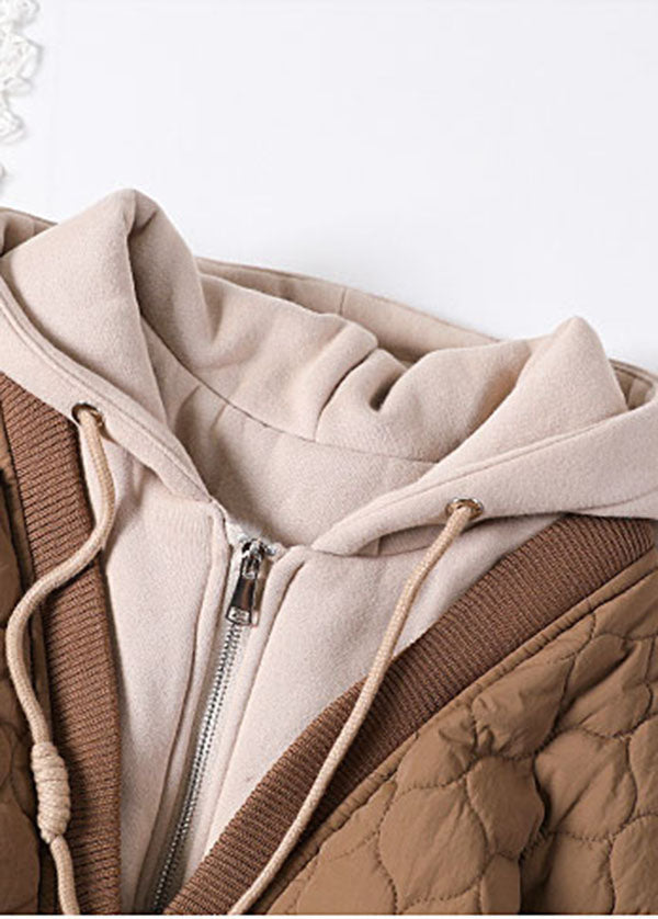 Drune | Schokoladen Kapuzen Patchwork Feine Baumwollgefüllte Wintermäntel