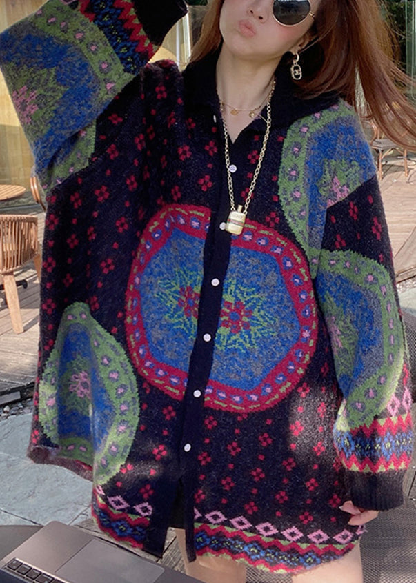 Drune | Farbblock Button Patchwork Baumwollstrickmäntel Langarm