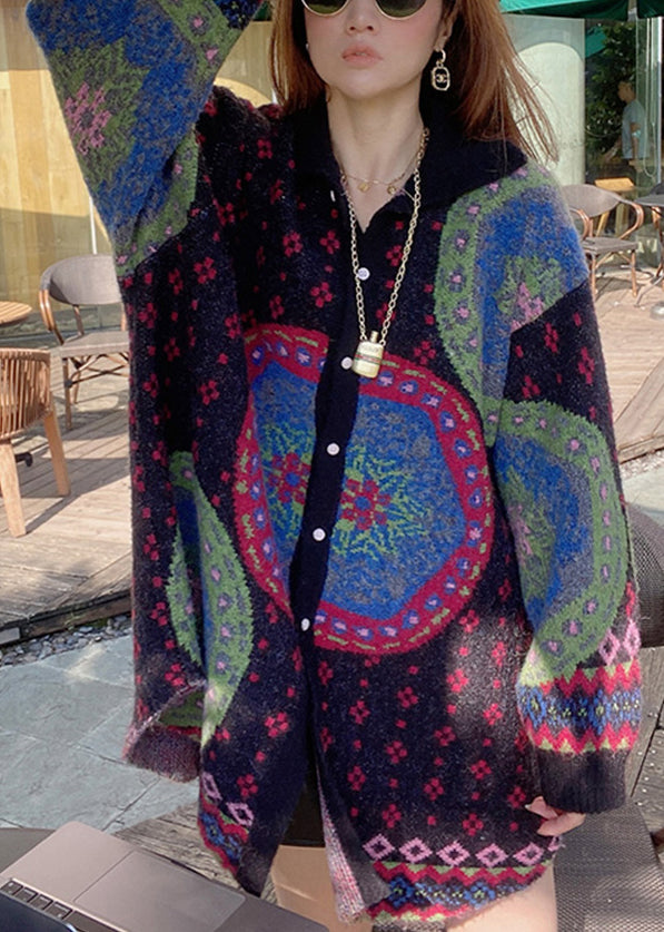Drune | Farbblock Button Patchwork Baumwollstrickmäntel Langarm