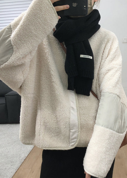 Drune | Dunkelgraue Reißverschluss Patchwork Teddy Kunstpelz Mäntel Winter