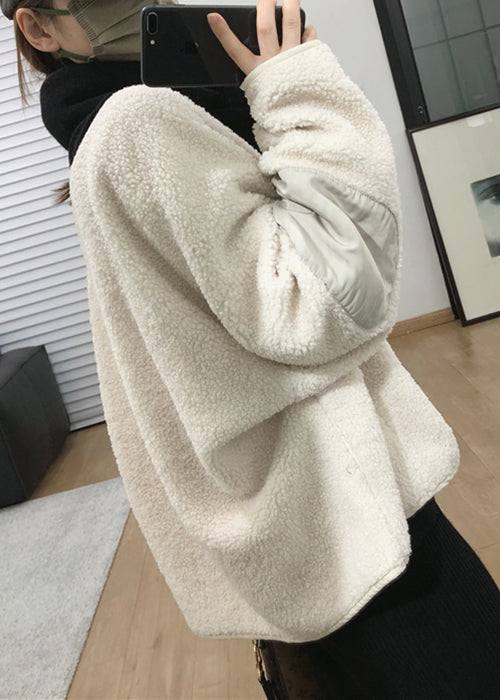 Drune | Dunkelgraue Reißverschluss Patchwork Teddy Kunstpelz Mäntel Winter