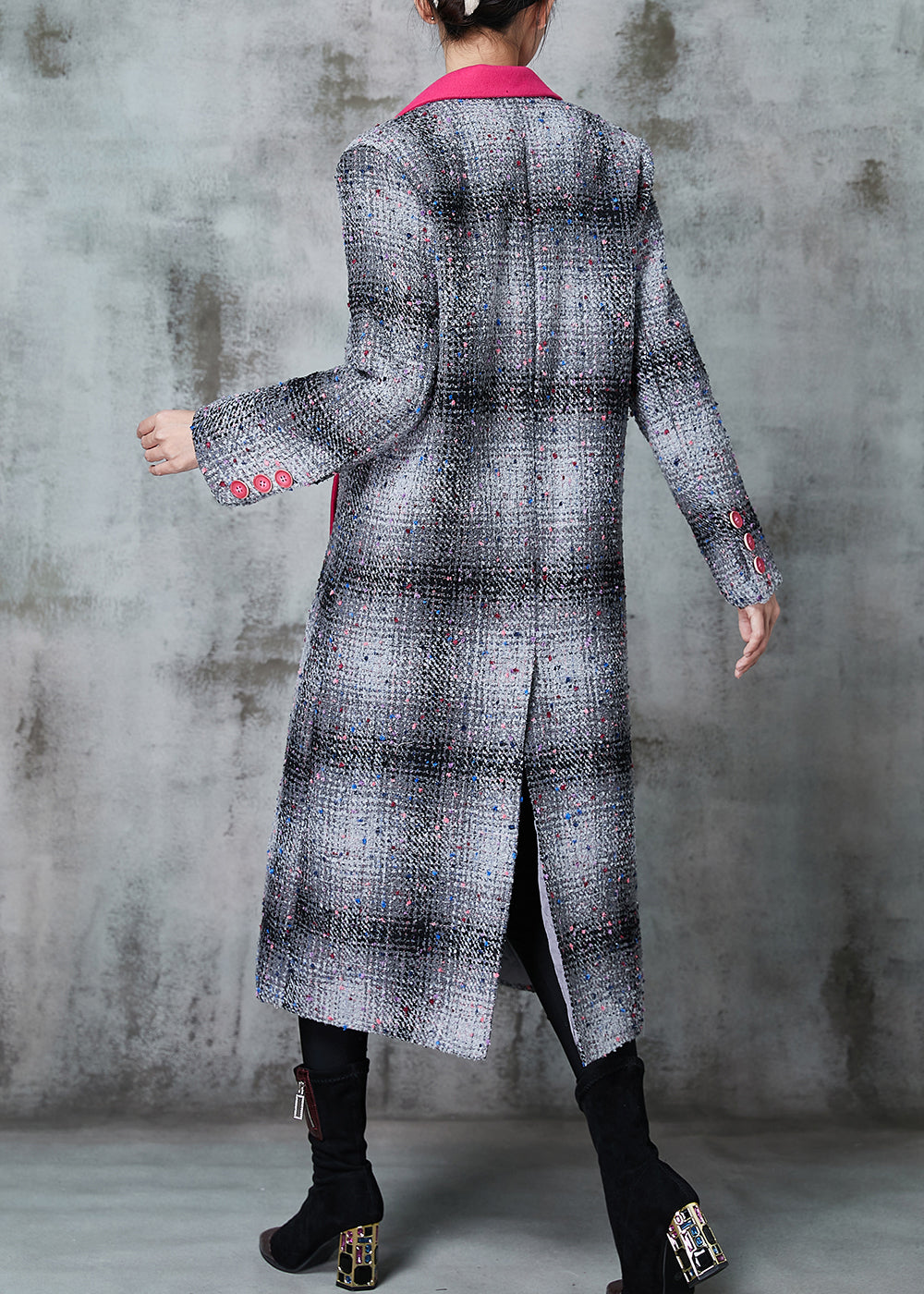 Drune | Graues Karierter Patchwork Wollmäntel