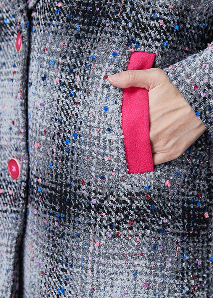 Drune | Graues Karierter Patchwork Wollmäntel