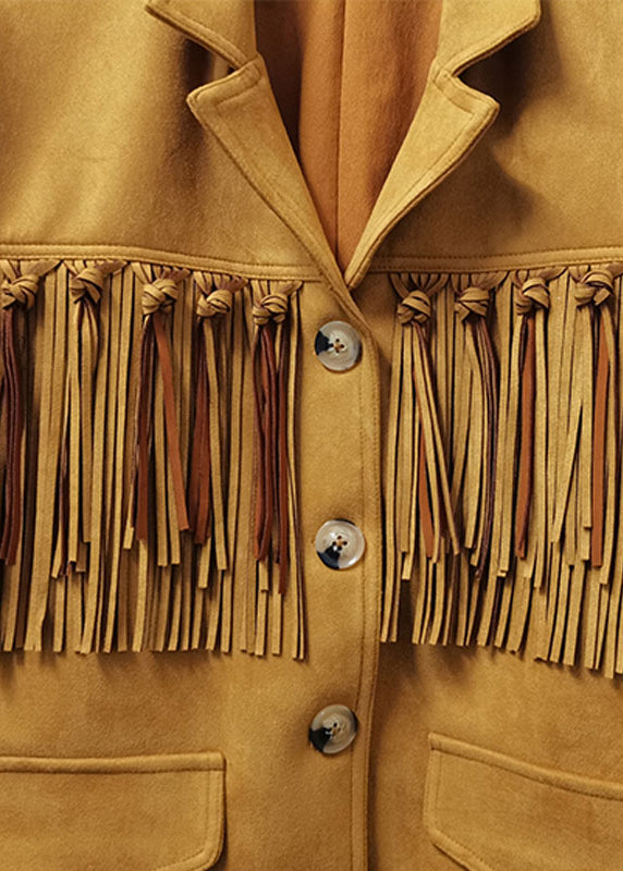 Drune | Khaki Quastenknopf Patchwork Kunstwildleder Mäntel