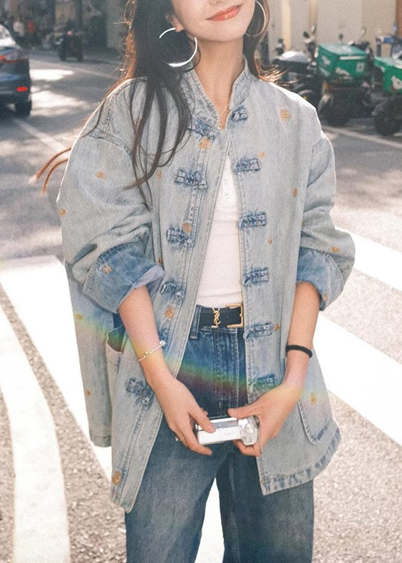 Drune | Mach Alte Blaue Knopf Taschen Denim Mäntel Lange Ärmel